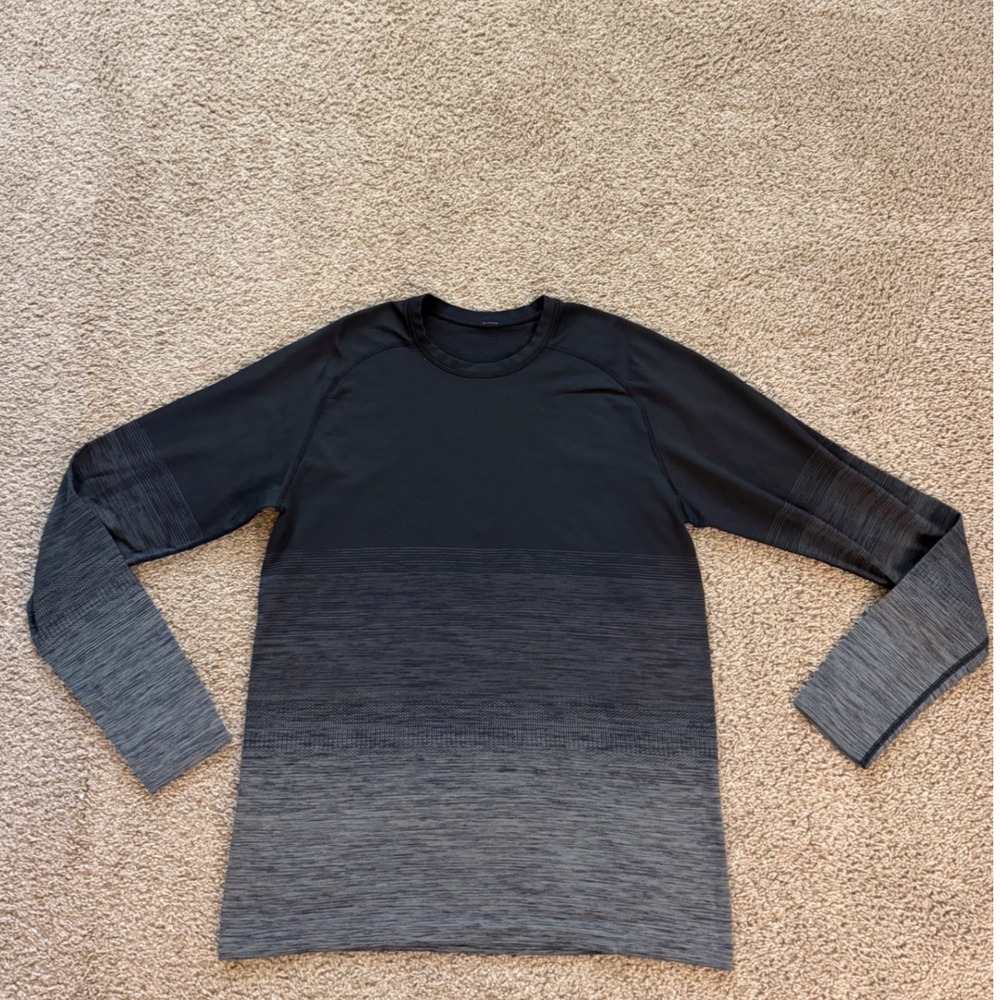 Lululemon Metal Vent Tech Long Sleeve Shirt Mens Large Black Grey Ombre Fade